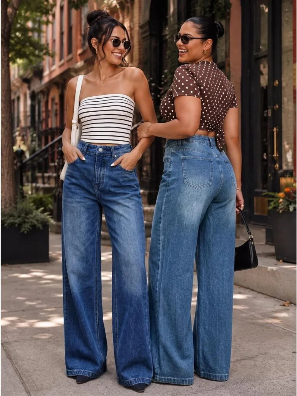 Women's Classic Blue Denim Y2k Straight Leg Button Zip High Waisted Baggy Jean